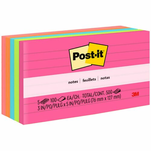 Notes, Post-It, 3x5, Lined 5/PK