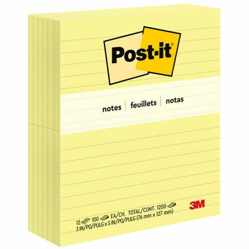 Notes, Post It, 3x5, Lined 12/PK