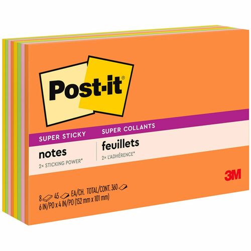Note, Post-It, 6x4, Assorted 8/PK