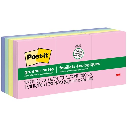 Notes, Post It, Recycled, 1.5x2 Inches 12/PK