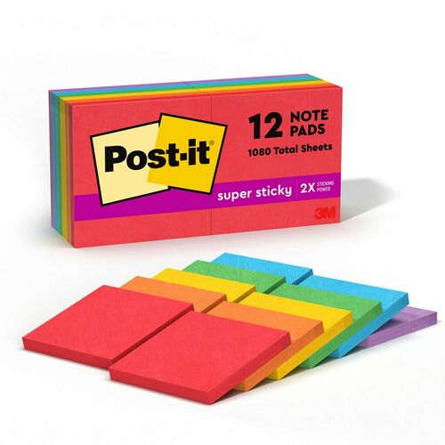 Notes, Super Sticky, 3 x 3, Assorted 12/PK