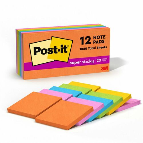 Notes, Super Sticky, 3x3, Assorted 12/PK