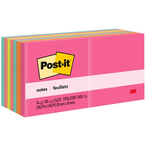 Notes, Post-It, 3x3, 14 Pack, Assorted 14/PK