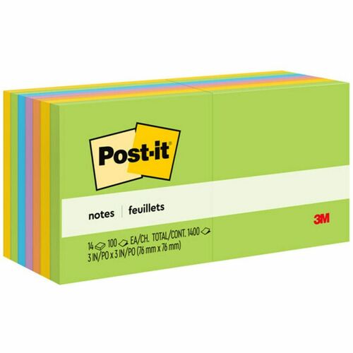 Notes, Post-It, 3x3, 14 Pack, Assorted 14/PK