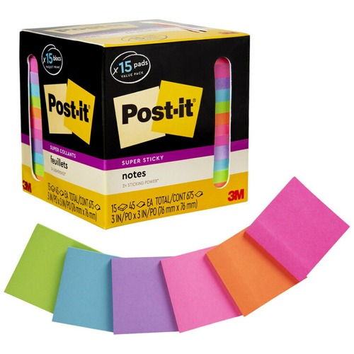 Notes, Super Sticky, Mini Box, Brights 15/PK
