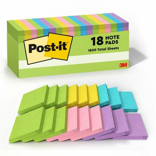 Notes, Post-It, 3x3, Ast 18/PK