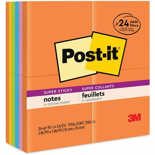 Notes, Post-It, Super Sticky, Value Pack 24/PK