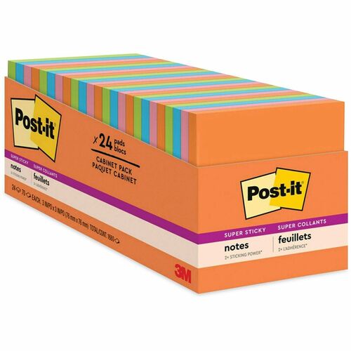 Notes, Super Sticky, 3x3, Ast 24/PK
