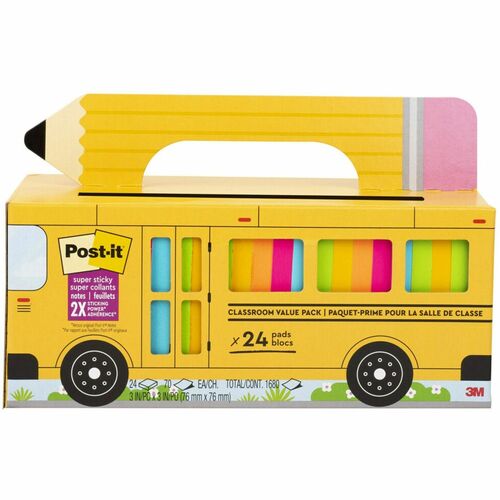 Post-It Notes, Super Sticky, Classroom Pack, YW Bus 24/PK
