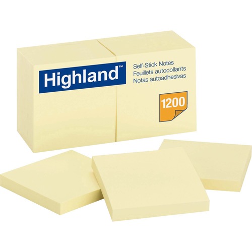 Note, Highld, Stainless Steel, Plain, 3x3, Yellow 12/PK