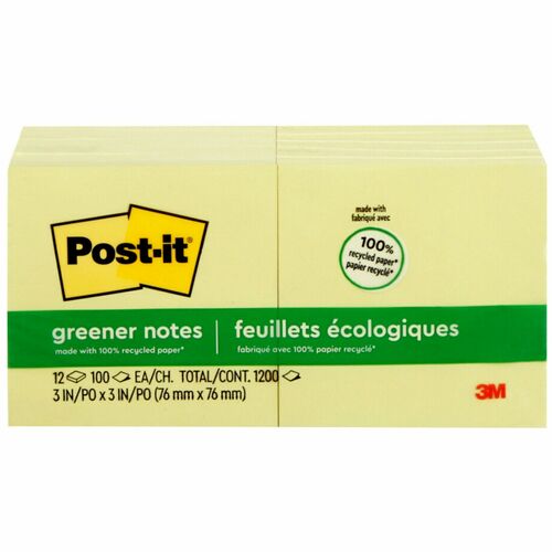 Note, Post-It, Recycled, 3 X 3 12/PK
