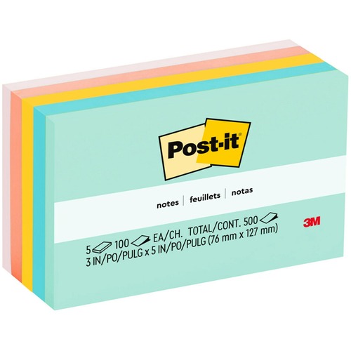 Note, Post-It, 3x5, Assorted 5/PK