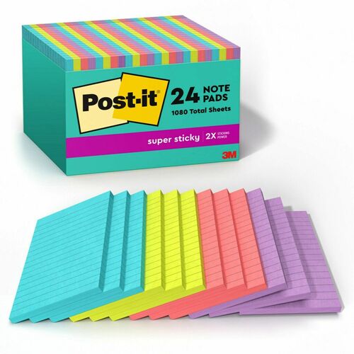 Notes, Super Sticky, Cabinet Pack, Neon 24/PK