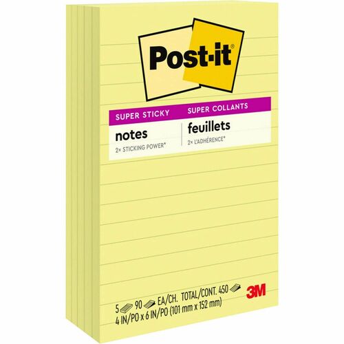 Note, Post-It, 4x6, Lined 5/PK