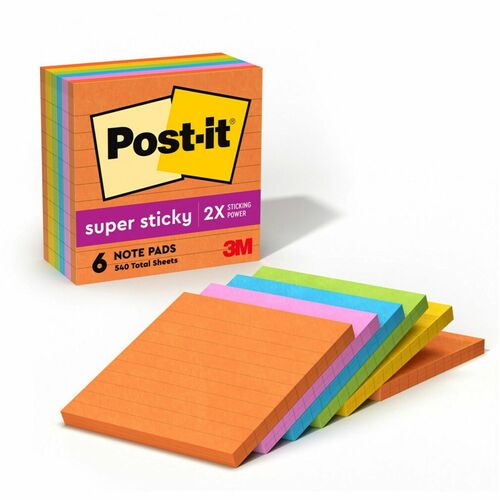 Notes, Super Sticky, 4 X 4, Lined, 80 Sheets 6/PK