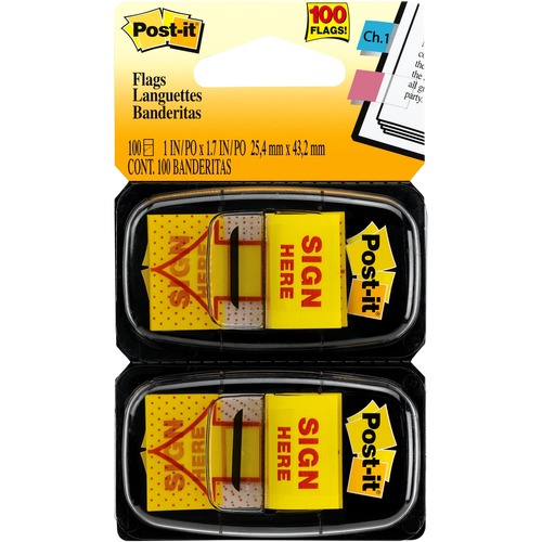 Flags, SignHere, 1", Yellow 100/PK