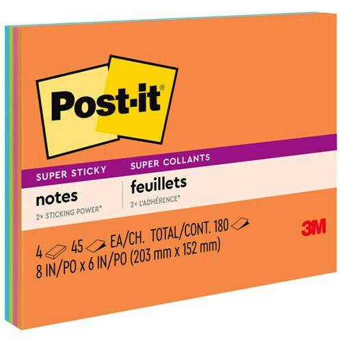 Note, Post-It, 8x6, Assorted 4/PK
