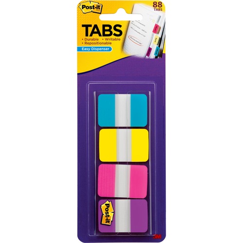 Post-It Tabs, 1" x 1.5", Ast 88/PK