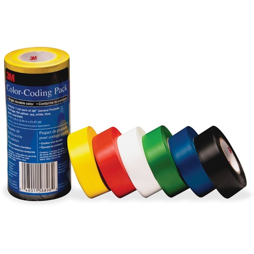 Color-Coding Pack, Vinyl Tape, .94" x 21.87 Yards, MI 6/PK