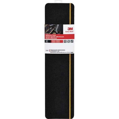 Slip-Resistant Tread, Reflective Stripe, 6" Wide x 24' Long, Black