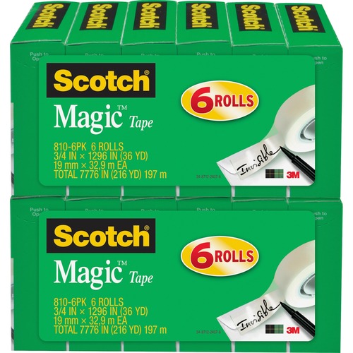 Tape, Roll, Invisible, 3/4" x 1296", 6/PK 2/BD