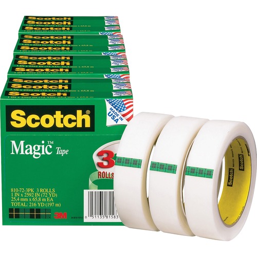 Tape, Roll, Invisible, 1" x 2592", 3/PK 4/BD