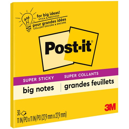 Notes, Super Sticky, 11 Inch x 11 Inch, Yellow