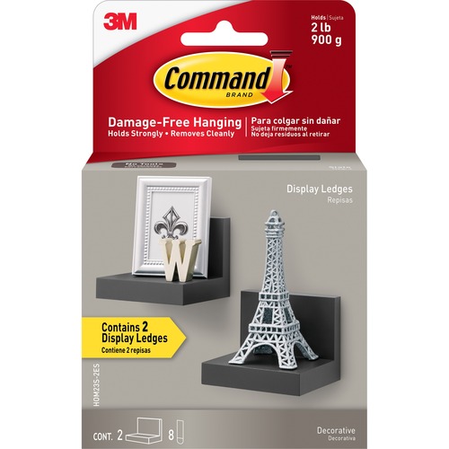 Shelf Ledge, 8 Command Strips, Holds 2 lb, 4" W x 3" H, Black 2/PK