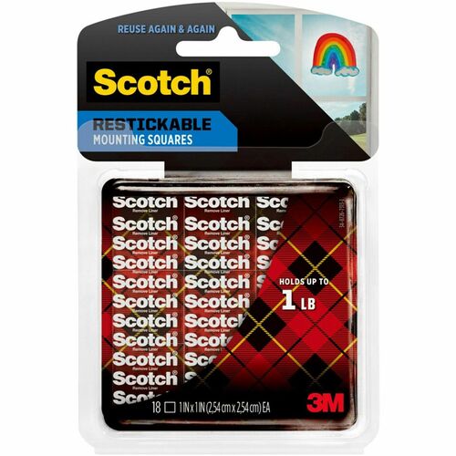 Tab, Adhesive, Restick, 1x1, Clear 18/PK