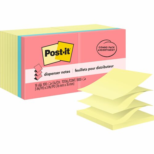 Note, Popup, 3x3, 18 Pack, Assorted 18/PK