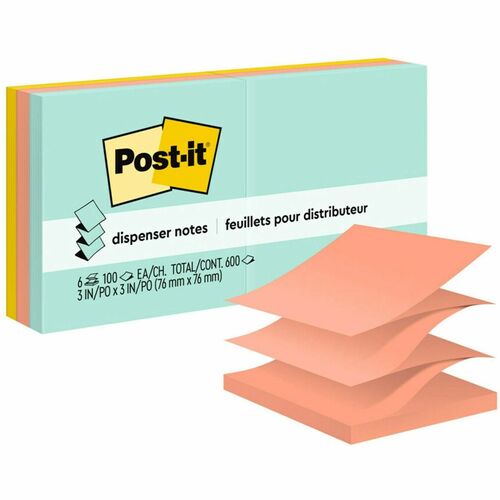 Note, Popup, 3x3, Assorted 6/PK