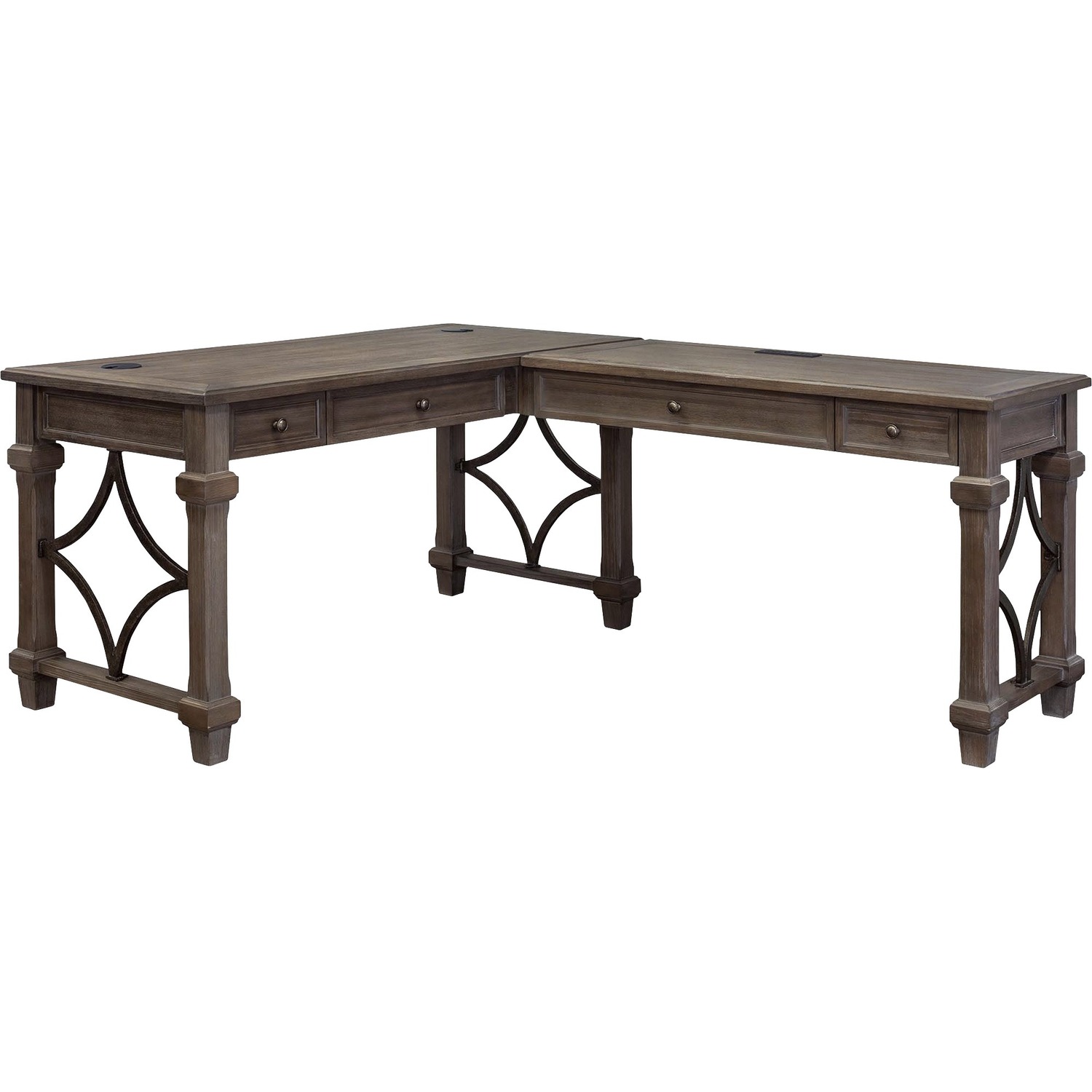 Desk, L-Shape, With Return, Outlets/Drawers, 60" x 75" x 30", WeatherDove
