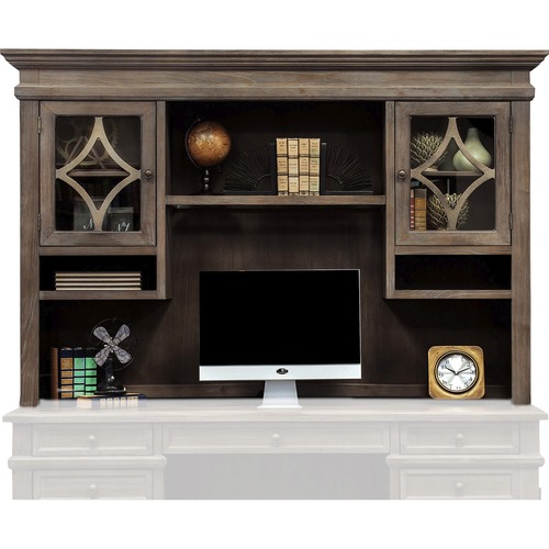 Hutch, 3 Shelves, Lighting, 70" x 15" x 46", Weathered Dove