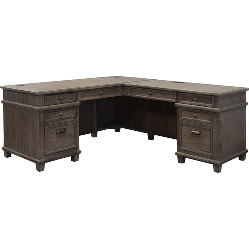 Desk, L-Shape, With Pedestals, 48" x 24" x 30", Weathered Dove
