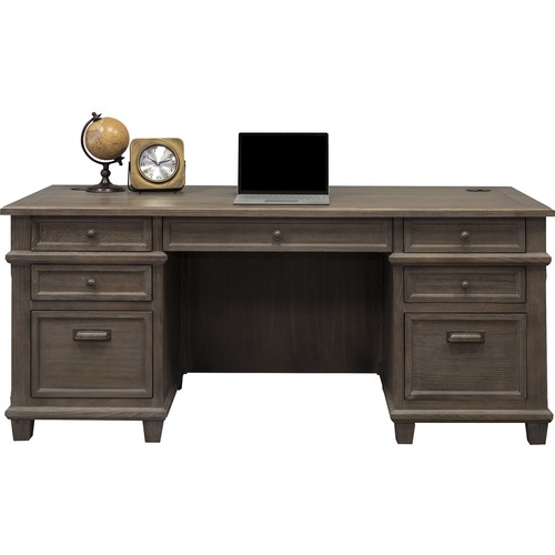 Credenza, 5 Drawers/Printer Tray/Outlets, 68" x 19" x 30", Weather Dove