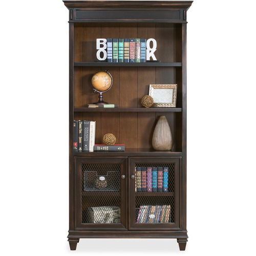 Bookcase, Lower Door, 5 Shelves, 40" x 14" x 78", Vintage Black