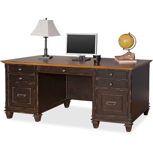 Desk, Double Pedestal, Drawers/Grommets, 70" x 30" x 31", Vintage Black