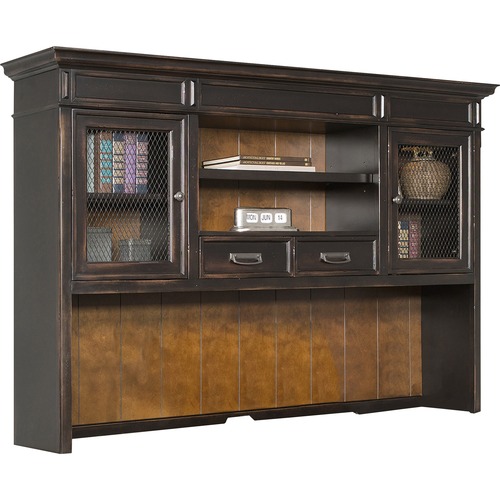 Hutch, 2 Doors/Adjustable Shelf/Lights, 71" x 14" x 49", Vintage Black
