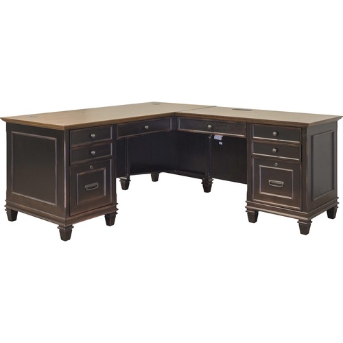 Desk, With Return, L-Shape, Outlets/Drawers, 60"x76"x31", Vintage Black