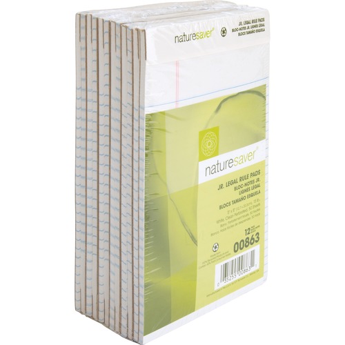 Jr. Legal Pads, Ruled, Recycled, 5" x 8", 50 Sheets, White 12/PK