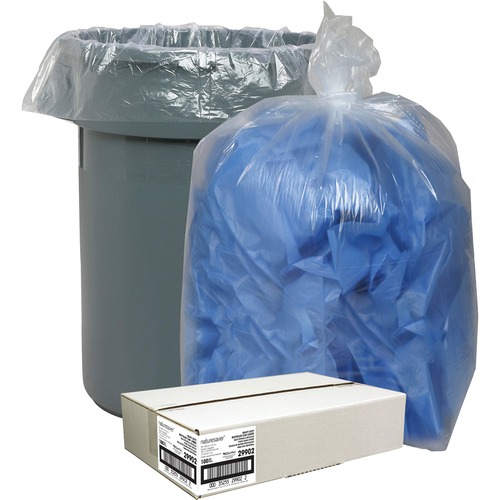Trash Can Liners, Recycled, 55 Gallon, 1.5 Mil, 38" x 58", Clear 100/CT