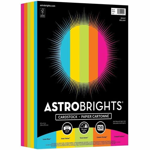 Cardstock, 65 lb, 8-1/2" x 11", Ast