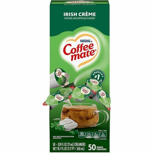 Creamer, Liquid, Irish Creme, 0.38oz Singles, White 50/BX