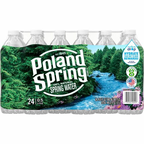Spring Water, Bottled, Poland Springs, 0.5 Liter 24/CT
