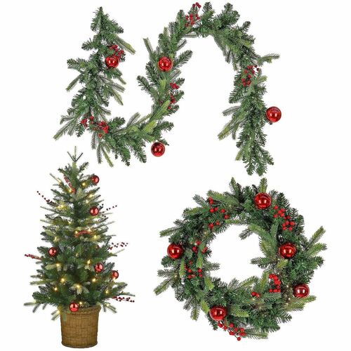 Tree, 4 Foot, 24 Inch Wrapped, 6 Foot Garland