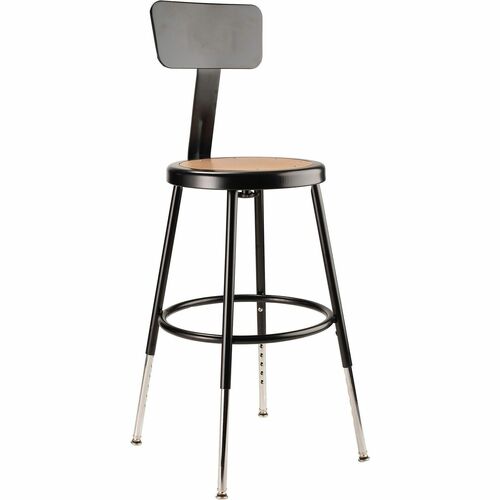 Stool, 19-27 Inch, Back, Wood/Black