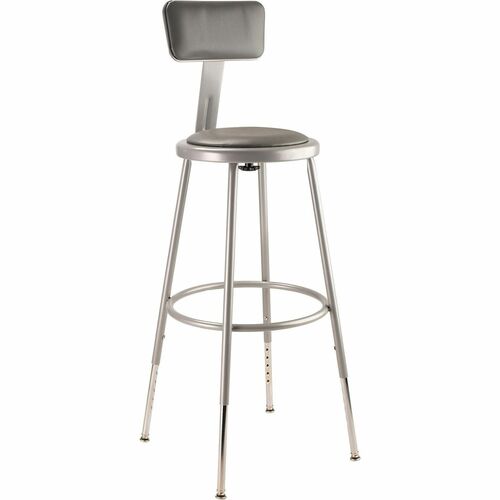 Stool, 25-33 Inch, Vinyl, Back, Gray