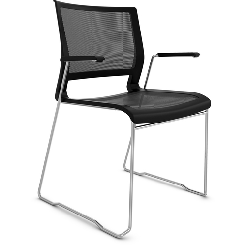Stack Chair, With Arms, Mesh Back/Seat, 21" x 21-1/2" x 33", Black