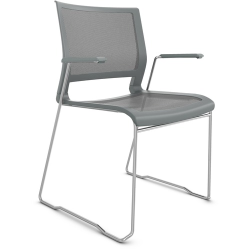 Stack Chair, With Arms, Mesh Back/Seat, 21" x 21-1/2" x 33", Gray