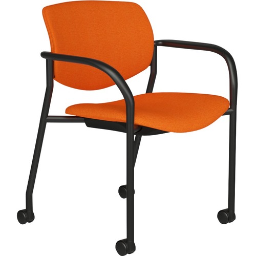 Stack Chair, With Arms & Casters, 25-1/2" x 25" x 33", Latte Plastic/Black Frame